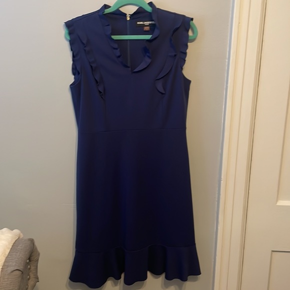 Karl Lagerfeld Navy Blue - Size 8 Sleeveless Flutter Hem - Picture 2 of 10